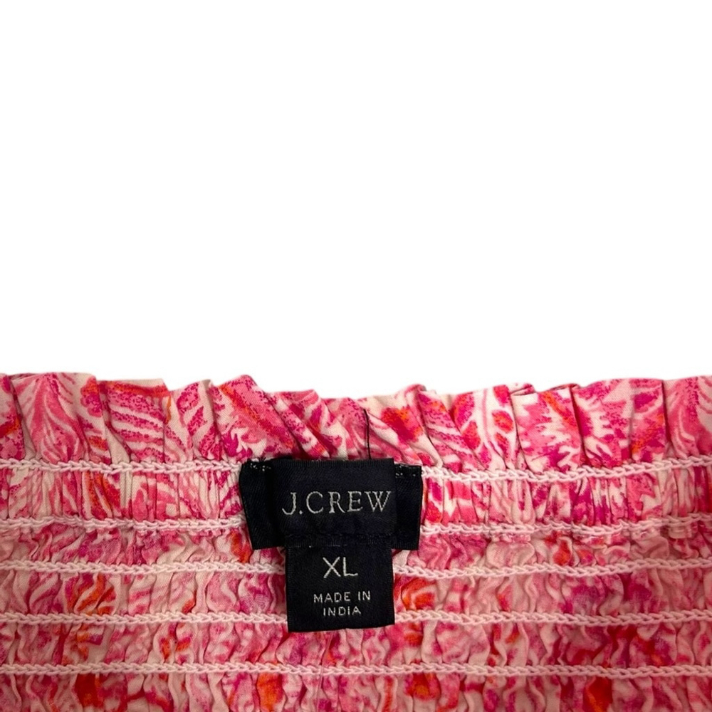 J.Crew Puff-sleeve Smocked Mini Dress in Dandelion Swirl Pink Orange Size XL - Picture 6 of 11